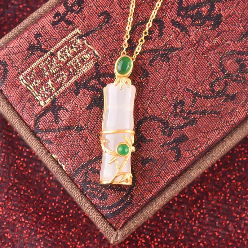 White Jade Cyan Jade Bamboo Protection Necklace Pendant