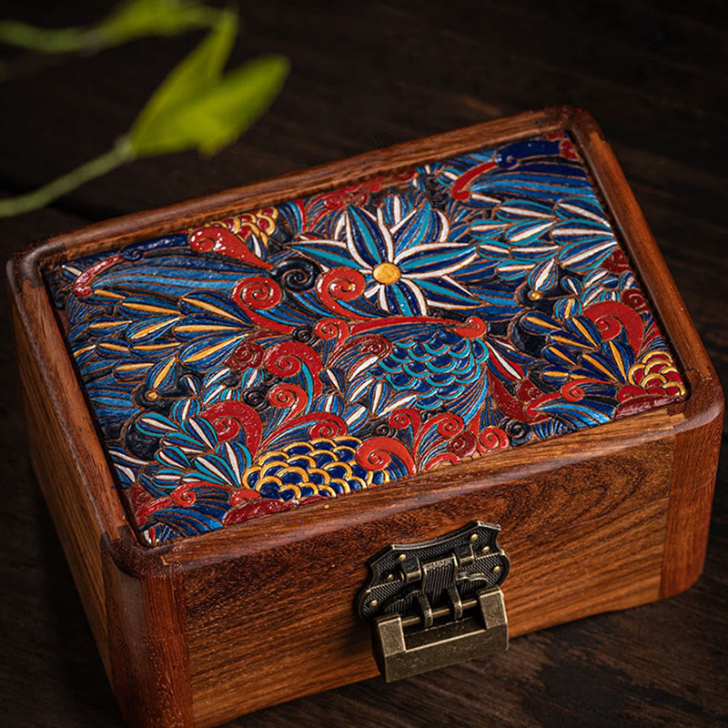 Retro Handmade Floral Rosewood Lockable Jewelry Storage Box & Keepsake Organizer