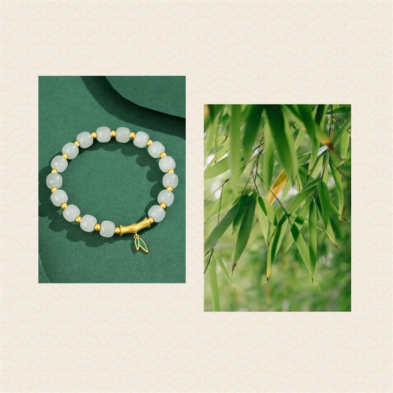 925 Sterling Silver Hetian White Jade Bamboo Luck Bracelet