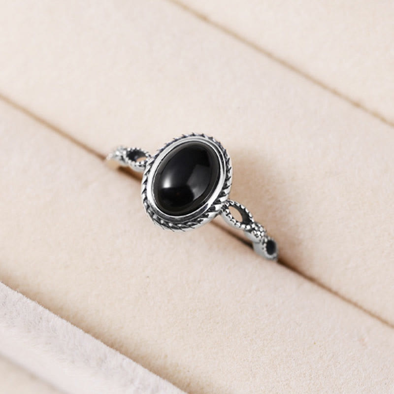 925 Sterling Silver Black Onyx Fortune Ring
