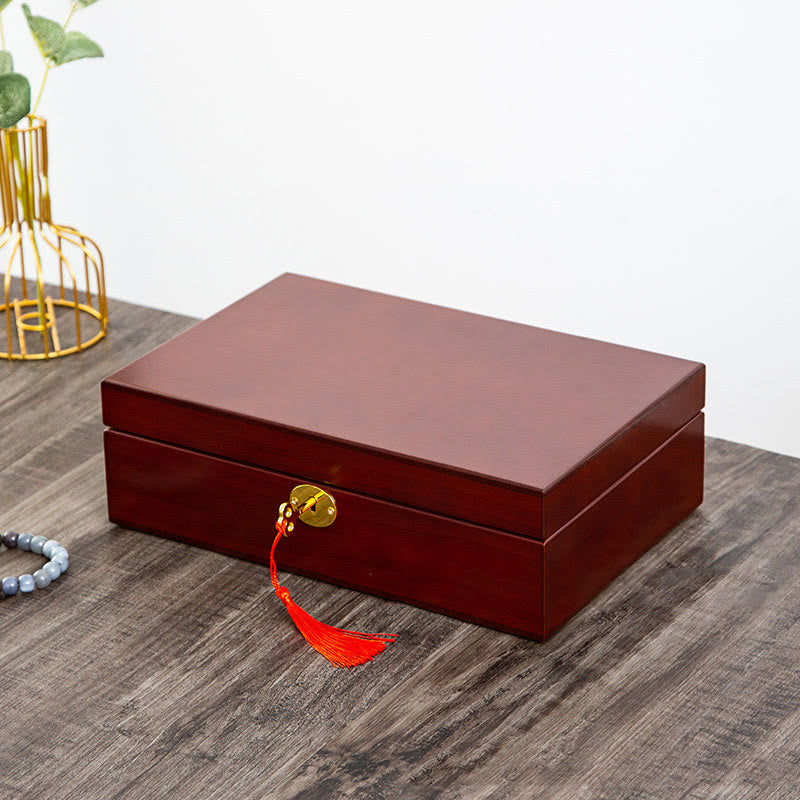 Vintage Wooden Jewelry Box Two-Layer Solid Wood Jewelry Storage Box