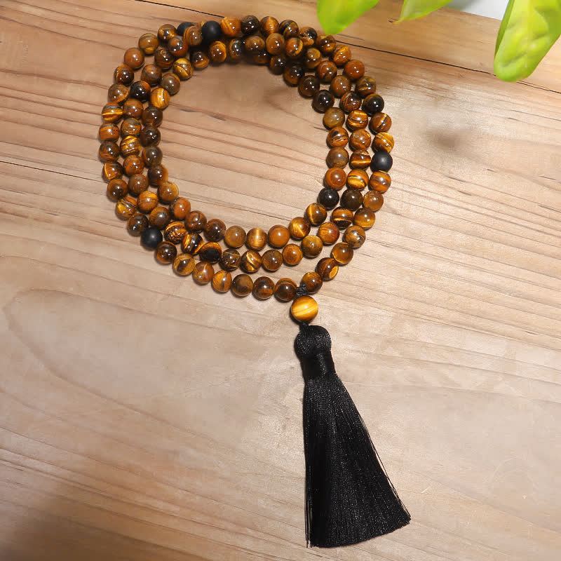 108 Beads Mala Tiger Eye Protection Tassel Bracelet