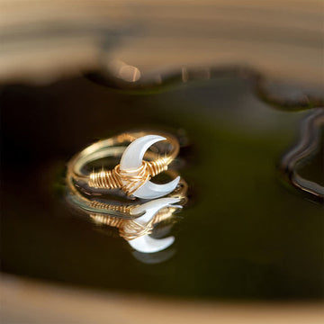 Natural Tridacna Stone Moon 14K Gold Blessing Ring