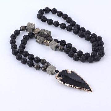 Natural Lava Rock Yoga Meditation Necklace Arrow Pendant