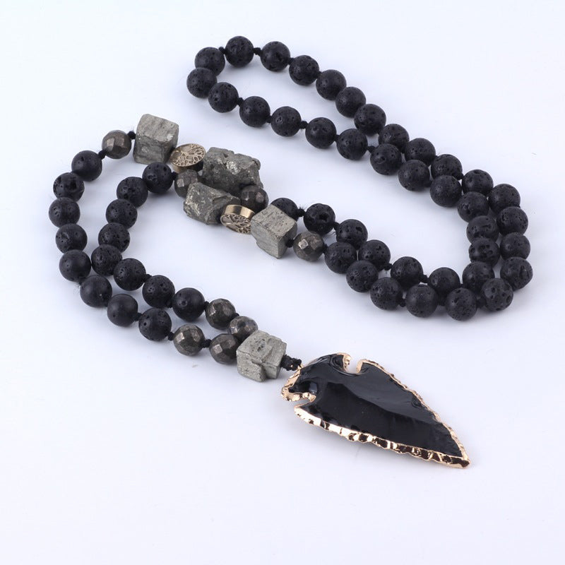 Natural Lava Rock Yoga Meditation Necklace Arrow Pendant