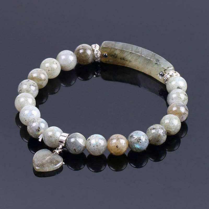 Natural Gemstone Heart Focal Beaded Bracelet for Emotional Balance
