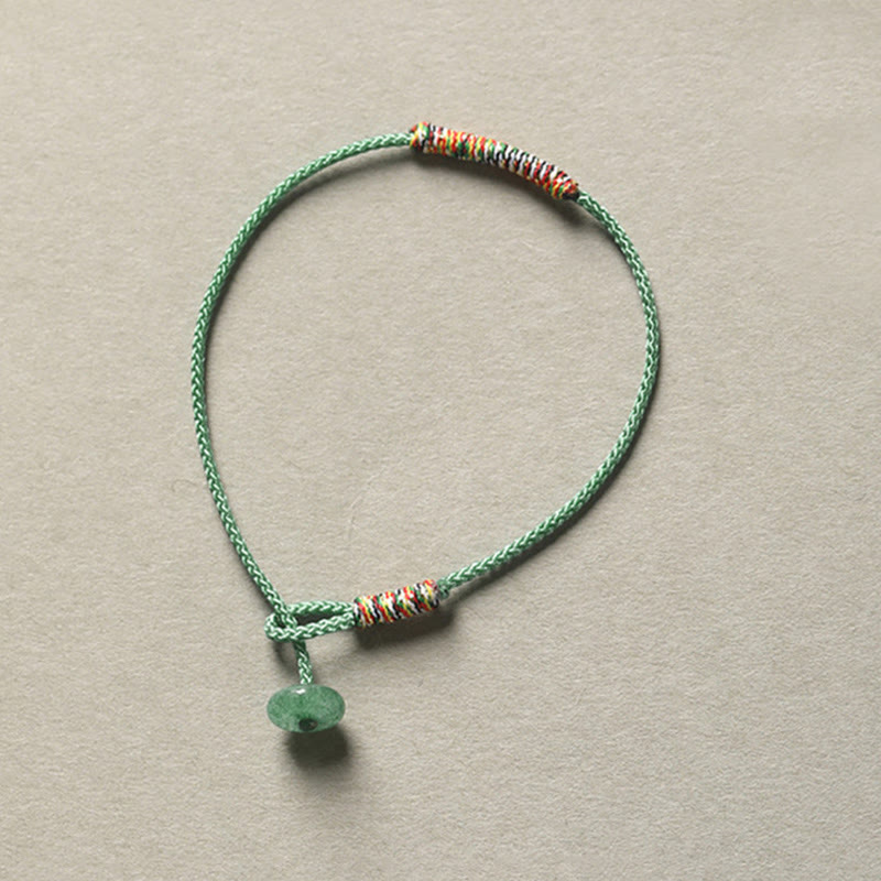 Tibetan Handmade Green Aventurine Braided Red String Small Wrist Bracelet