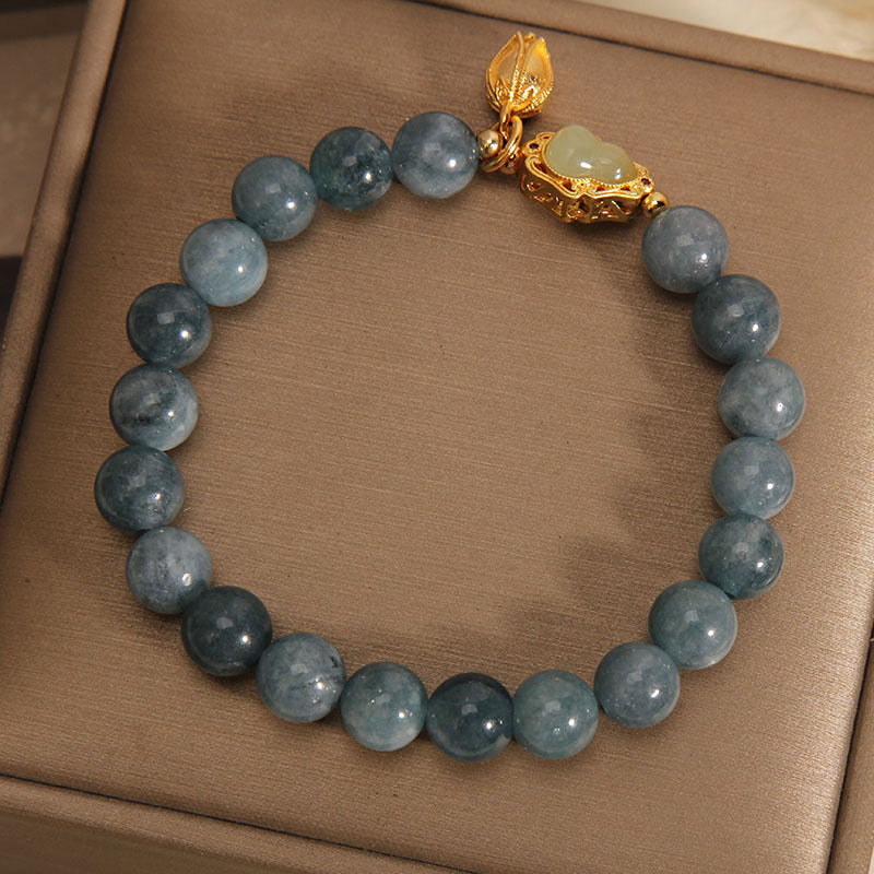 Natural Jade Wu Lou Gourd and Tulip Charm Bracelet