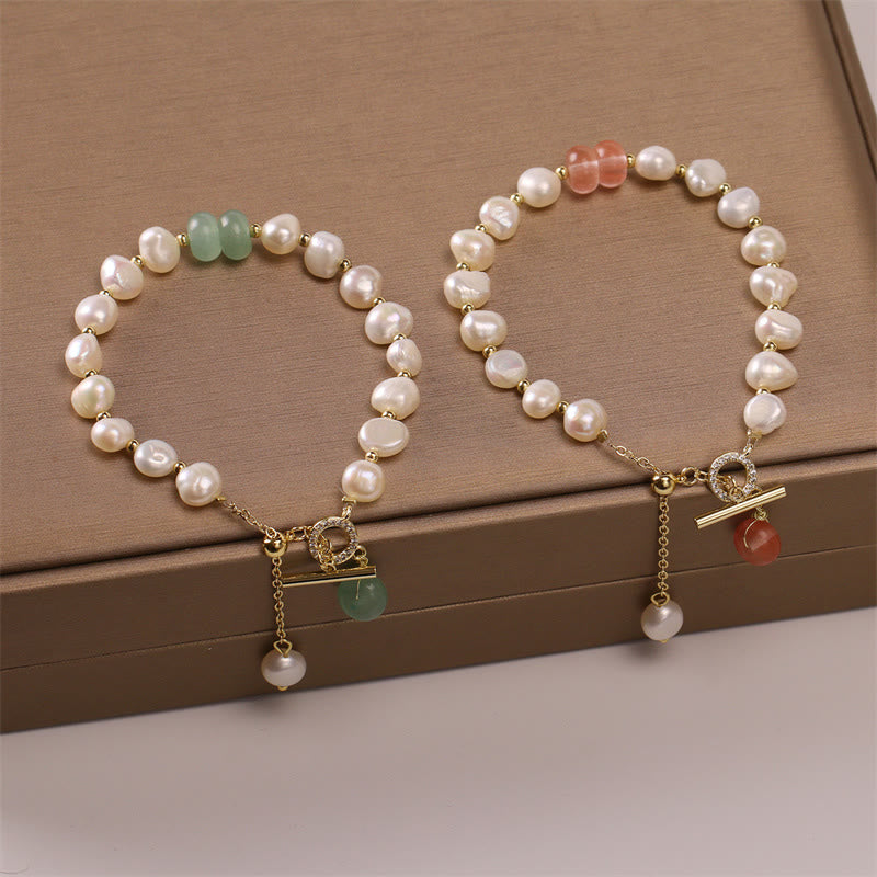 Pearl Green Strawberry Quartz Bead Healing Chain Bracelet