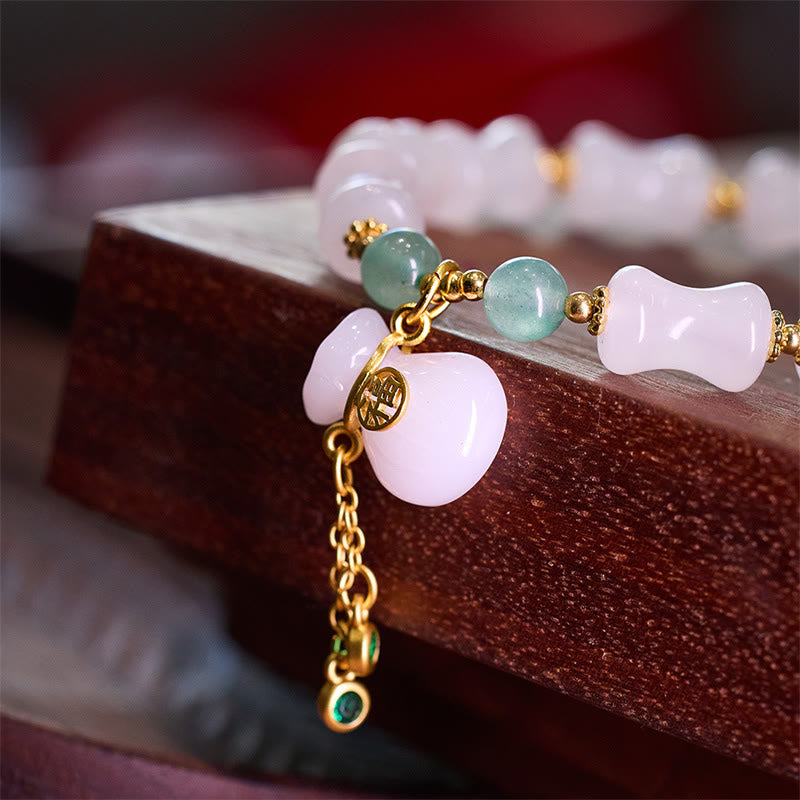 Natural White Golden Silk Jade and Green Aventurine Bamboo Pattern Fu Character Charm Bracelet