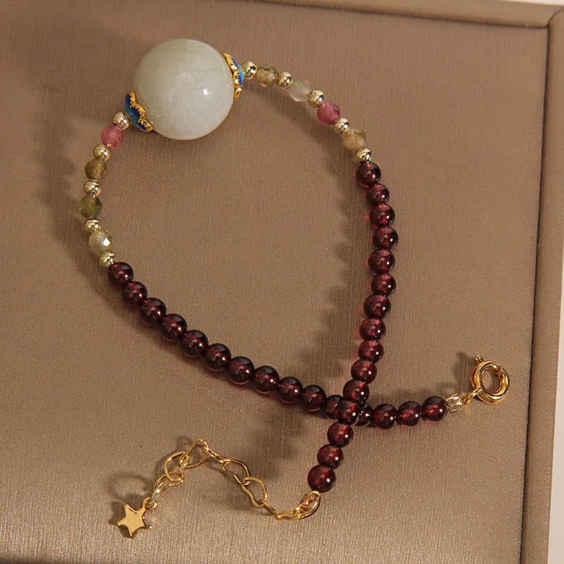 Garnet Jade Bead Peace Buckle Protection Bracelet