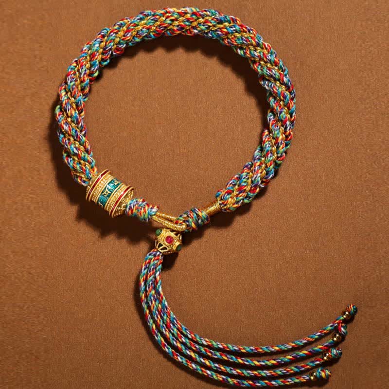 Handmade Tibetan Prayer Wheel & Endless Knot Braided Red String Bracelet
