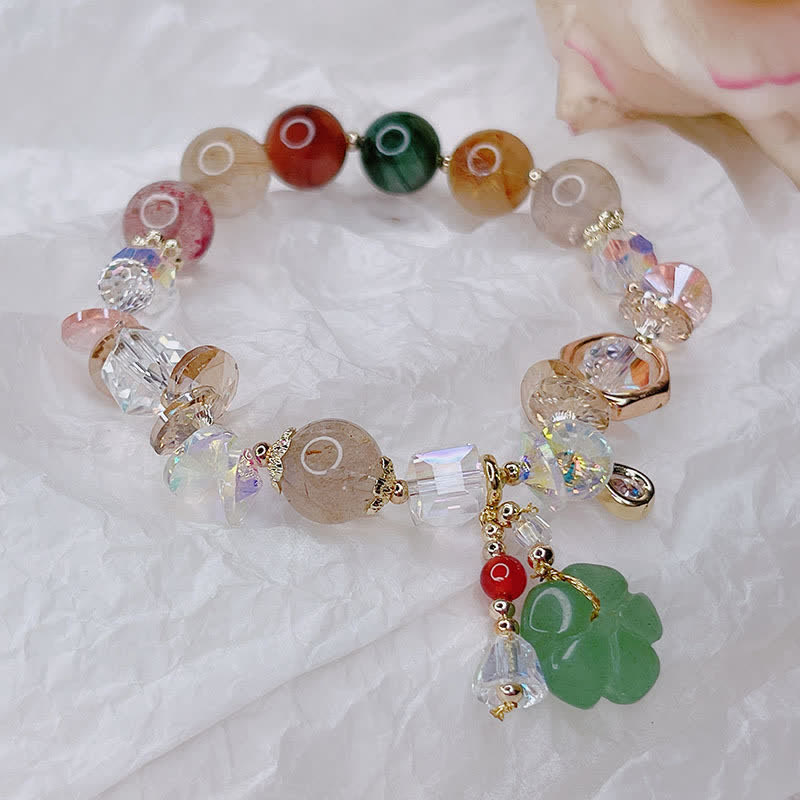 Colorful Green Aventurine and Rutilated Quartz Flower Bead Bracelet