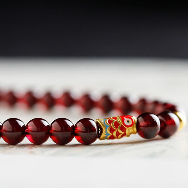 999 Gold Koi Fish Natural Garnet Protection Bracelet