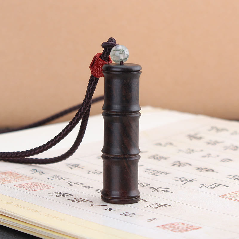 Ebony Wood Bamboo Pattern Ghau Prayer Box Peace Necklace Pendant