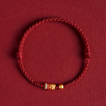 Handmade 925 Sterling Silver Koi Fish Braided Red String Bracelet