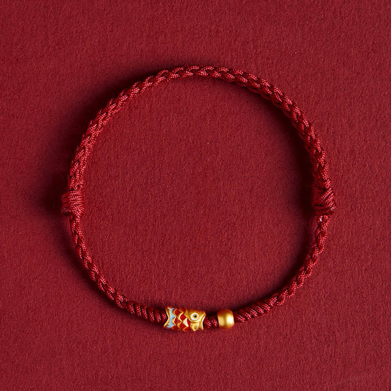 Handmade 925 Sterling Silver Koi Fish Braided Red String Bracelet