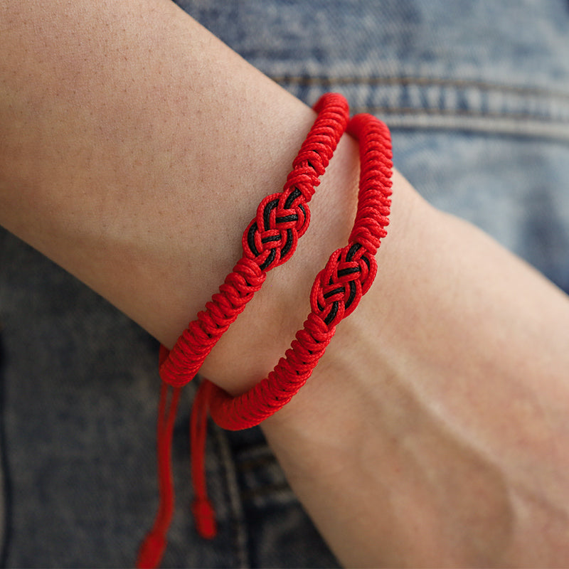 Handmade Tibetan Endless Knot Red String Bracelet Set for Couples, 2Pcs