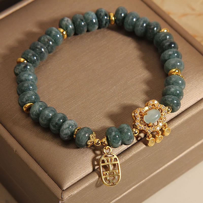 Natural Jade Chinese Lock Charm Peace Luck Abundance Bracelet
