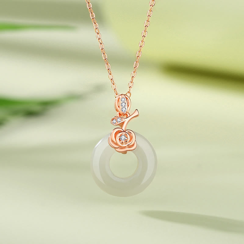 925 Sterling Silver Ginkgo Leaf Butterfly Rose Chalcedony Hetian Jade Peace Buckle Fu Character Harmony Necklace Pendant