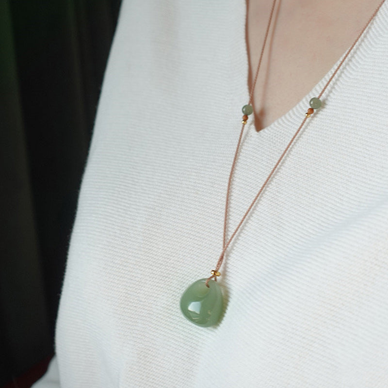 Natural Jade Luck Prosperity Necklace Pendant (Random Color)