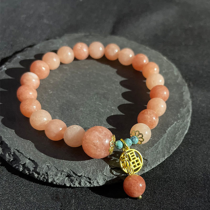 Natural Stone Turquoise Fu Character Charm Bracelet (Wrist Circumference 14-18cm)