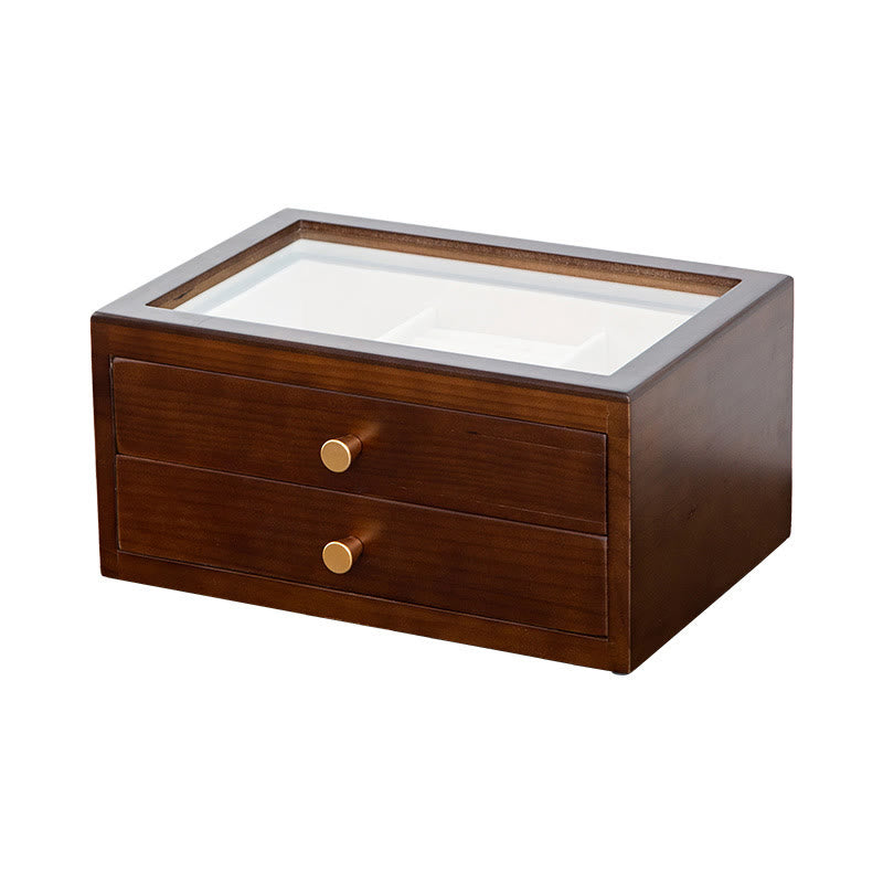 Retro Handcrafted Solid Wood Multi-Layer Jewelry Storage Box with Drawer