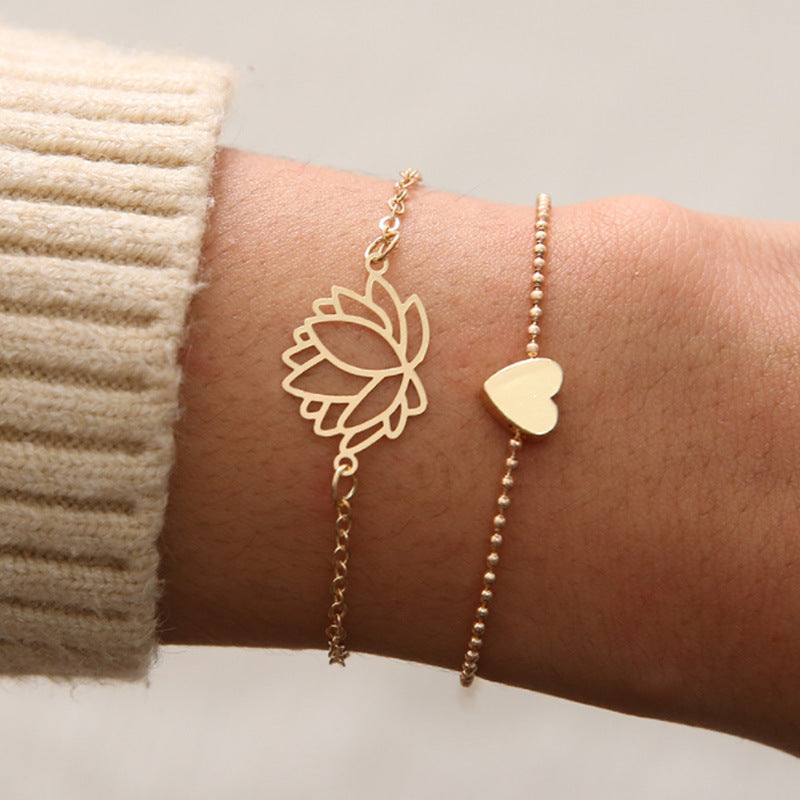 2Pcs Lotus Flower Love Heart Enlightenment Bracelet