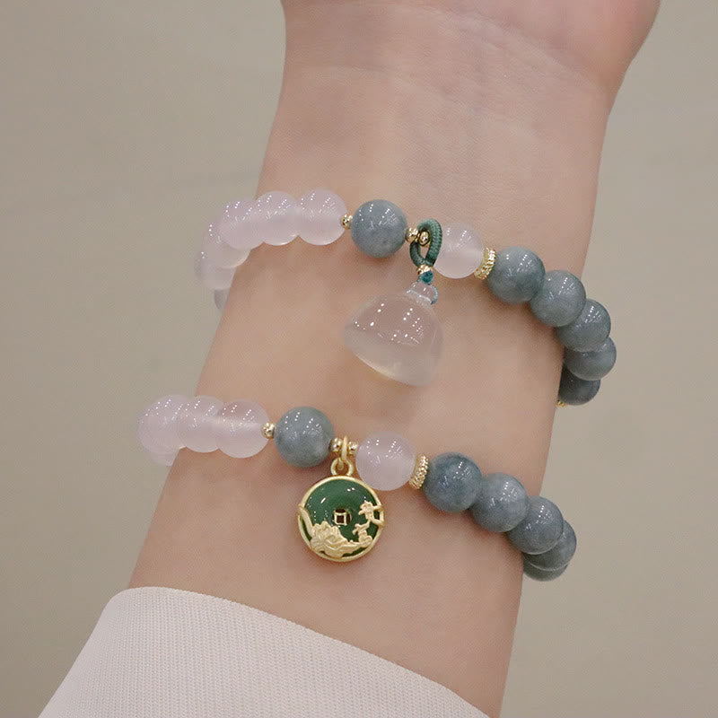White Agate Jade Lotus Flower Peace Buckle Protection Bracelet