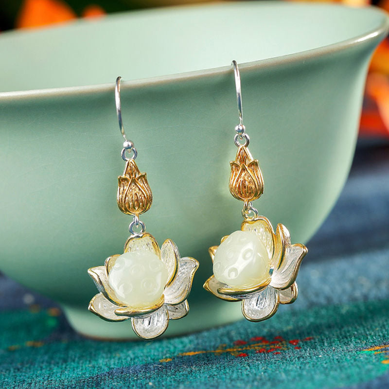White Jade Protection Harmony Drop Earrings