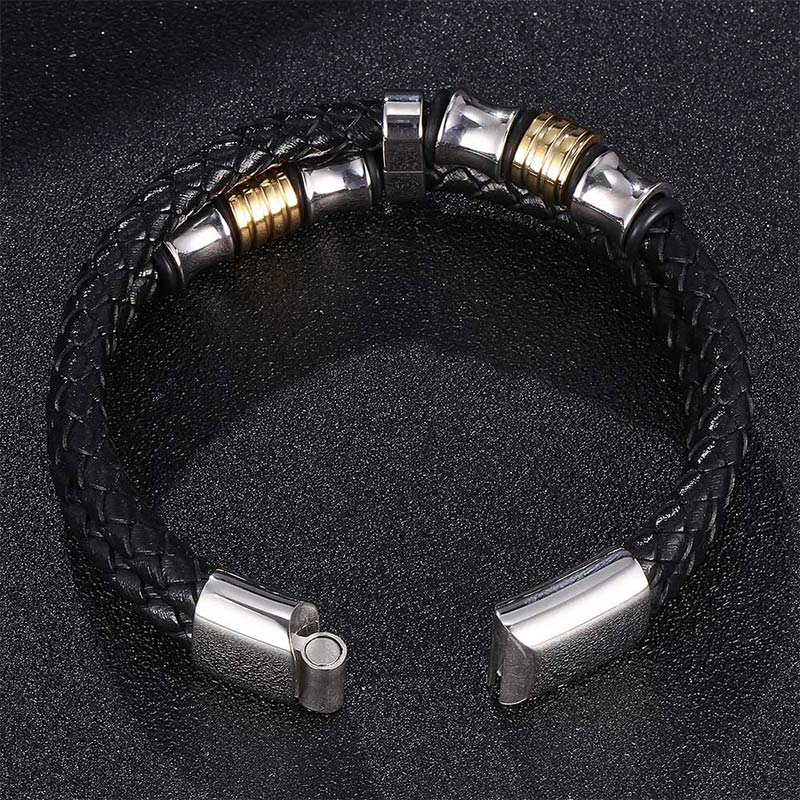 Minimalist Layered Braided Leather & Titanium Steel Bracelet