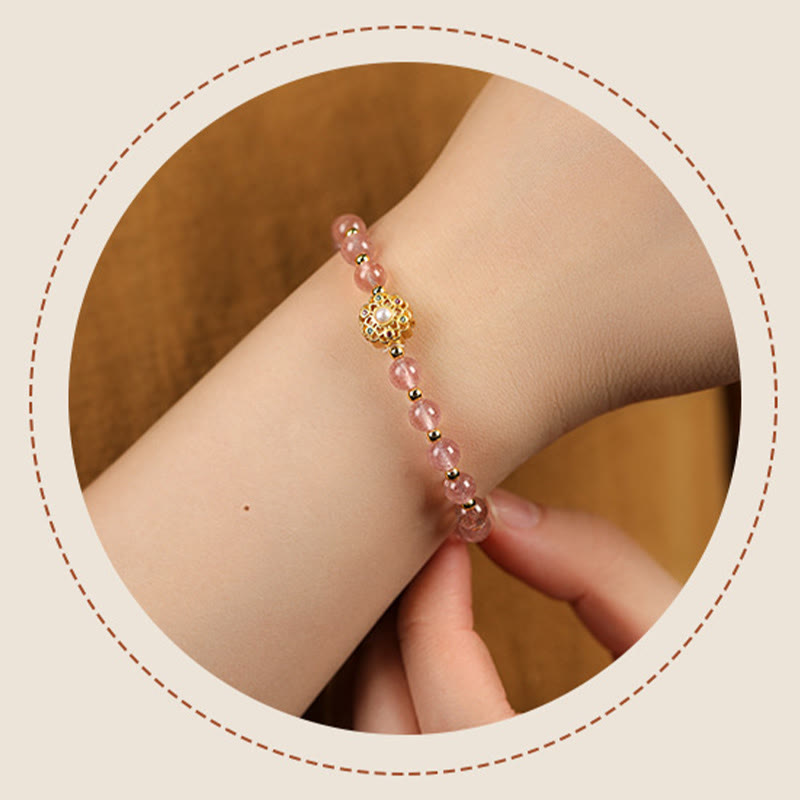 14K Gold Plated Fu Character Natural Crystal Energy Anchor Bracelet