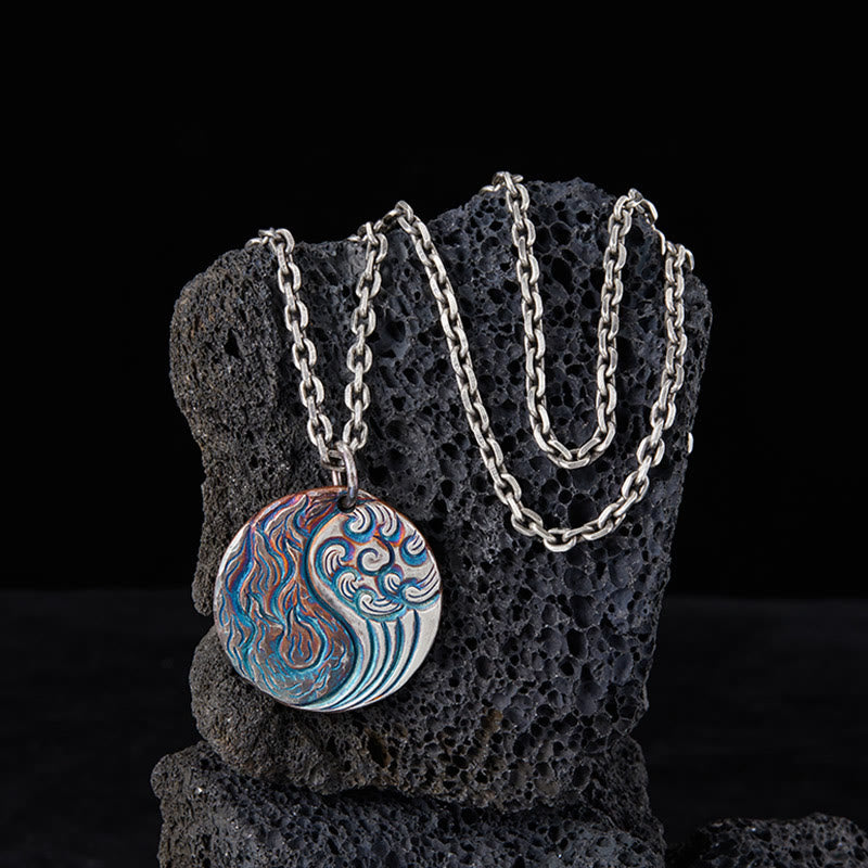 990 Sterling Silver Yin Yang Water and Fire Balance Necklace Pendant