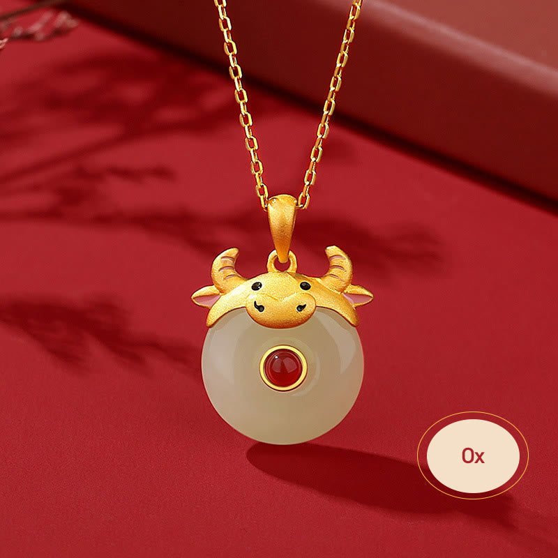 925 Sterling Silver Hetian Jade Chinese Zodiac Year of the Dragon Red Agate Luck Protection Necklace Pendant