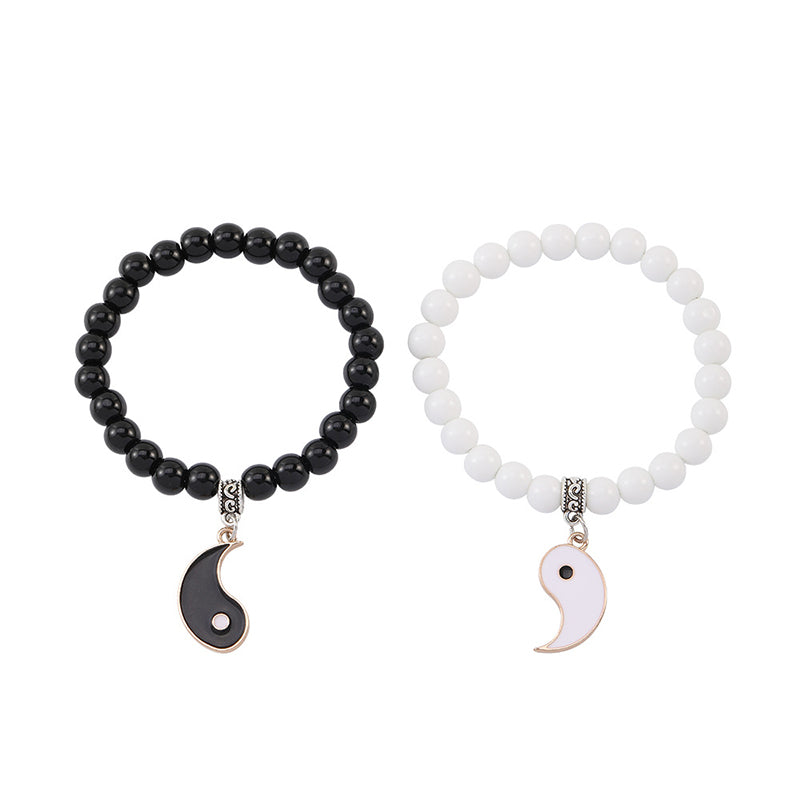 2Pcs Black Onyx White Turquoise Bead Yin Yang Protection Couple Bracelet