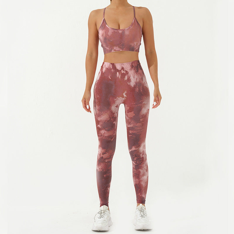 2Pcs Camo Print Backless Criss-Cross Strap Top Bra Shorts Leggings Pants Fitness Yoga Outfit Set