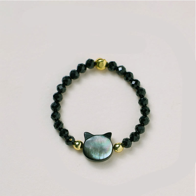 14K Gold Plated Natural Tridacna Stone Carved Cat Ring