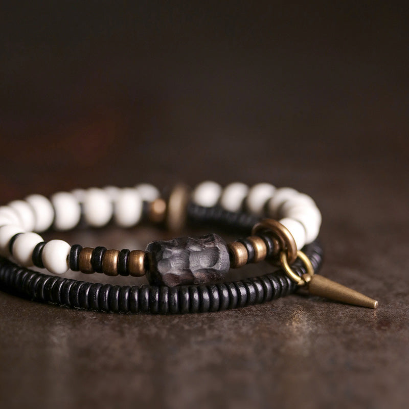Bone Beads Ebony Wood Copper Strength Couple Bracelet