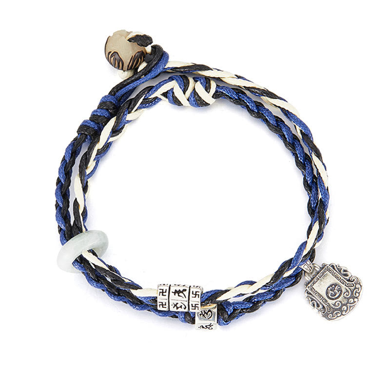 Handmade 925 Sterling Silver Om Mani Padme Hum Buddhist Swastika Jade & Bodhi Seed Bracelet