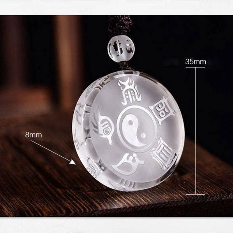 Taoism Five Sacred Mountains Yin Yang Symbol Liuli Crystal Balance Necklace Pendant Key Chain
