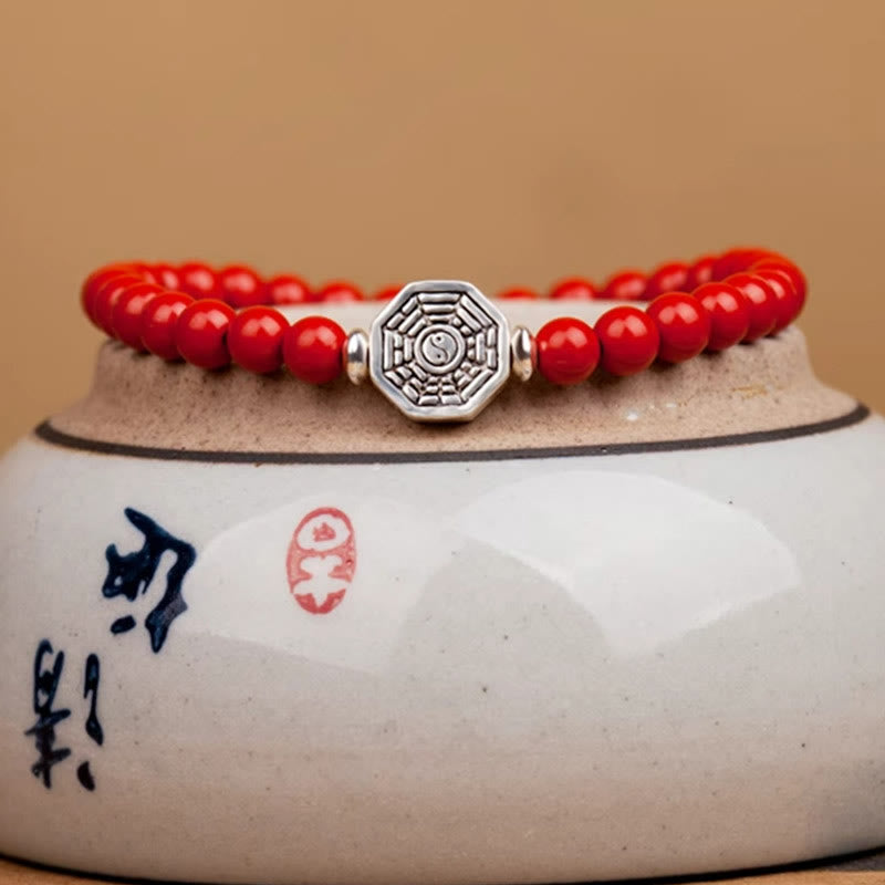 925 Sterling Silver Yin Yang Bagua Cinnabar Red String Focus Bracelet