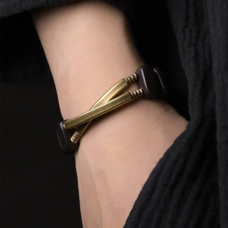 Tibetan Ebony Wood Brass Copper Balance Double Layer Bracelet