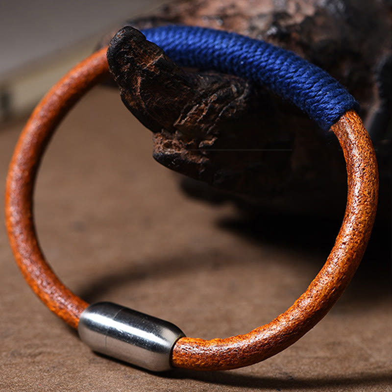 Tibetan Leather Handmade Five Elements Luck Braid String Buckle Bracelet