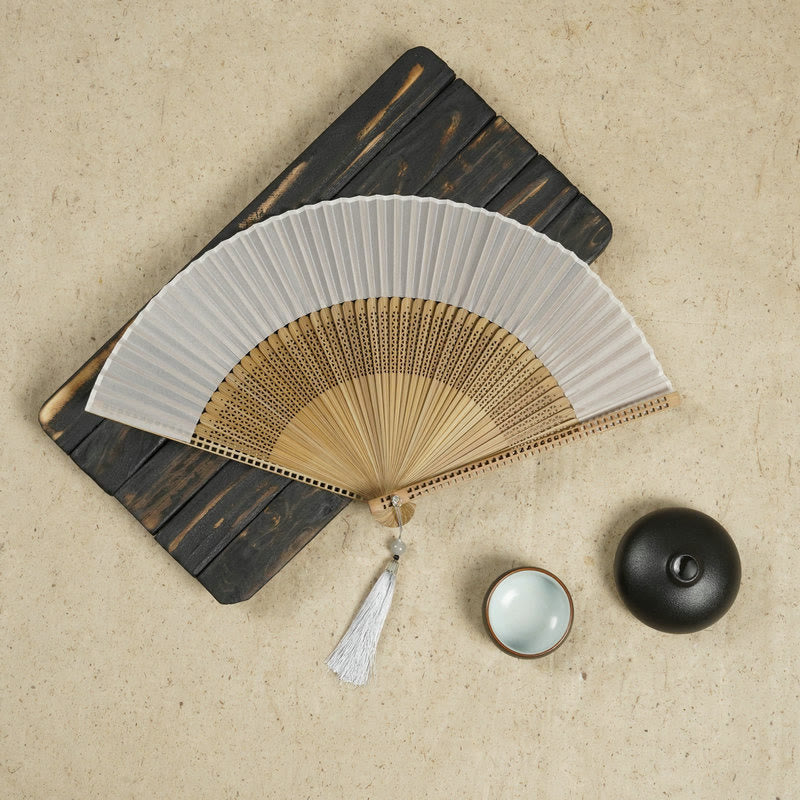 Vintage Handheld Folding Fan With Bamboo Frames