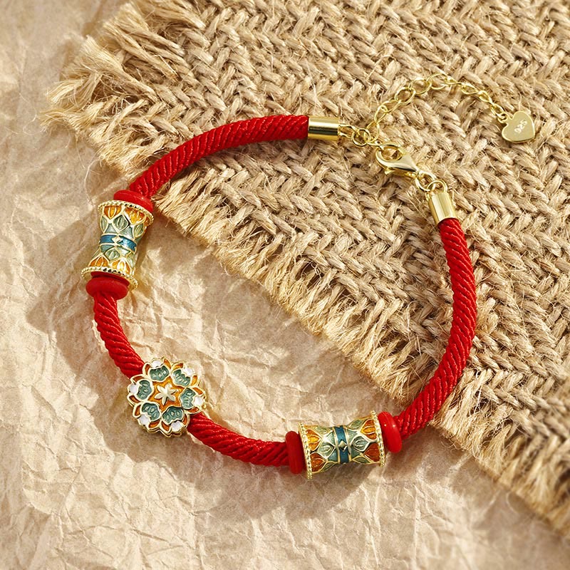 Dunhuang 925 Sterling Silver Lotus Drum Red String Bracelet for New Beginnings