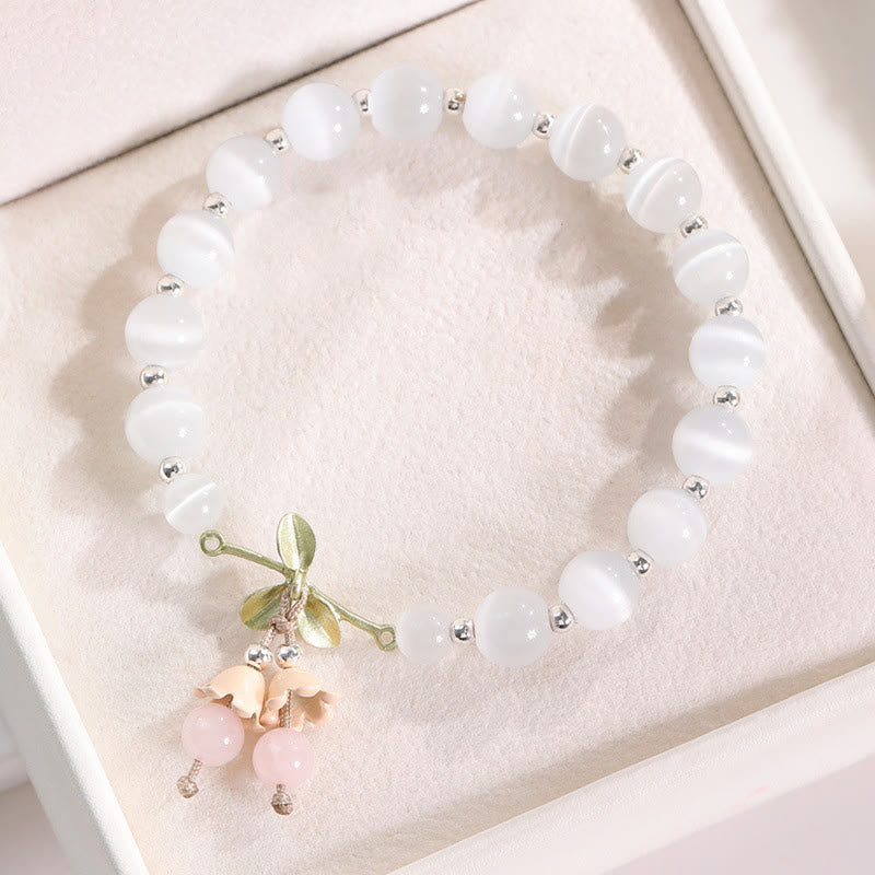 Cat's Eye Green Aventurine Blue Chalcedony Pink Crystal Peace Orchid Charm Bracelet
