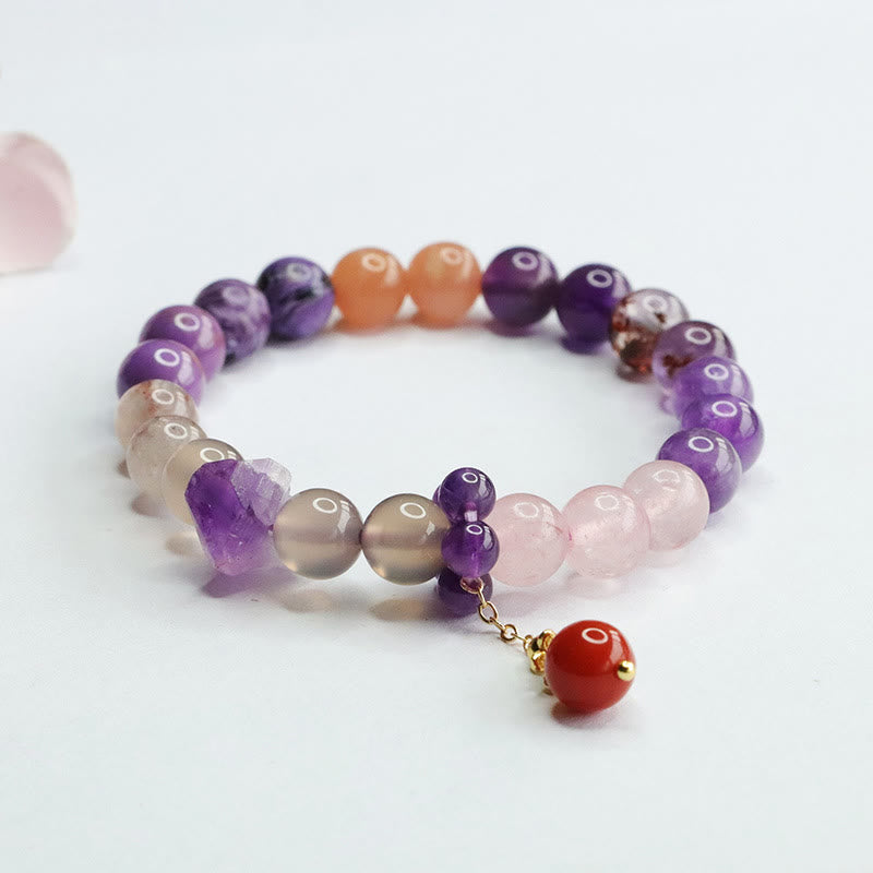 Natural Amethyst Crystal Inner Peace Healing Bead Charm Bracelet