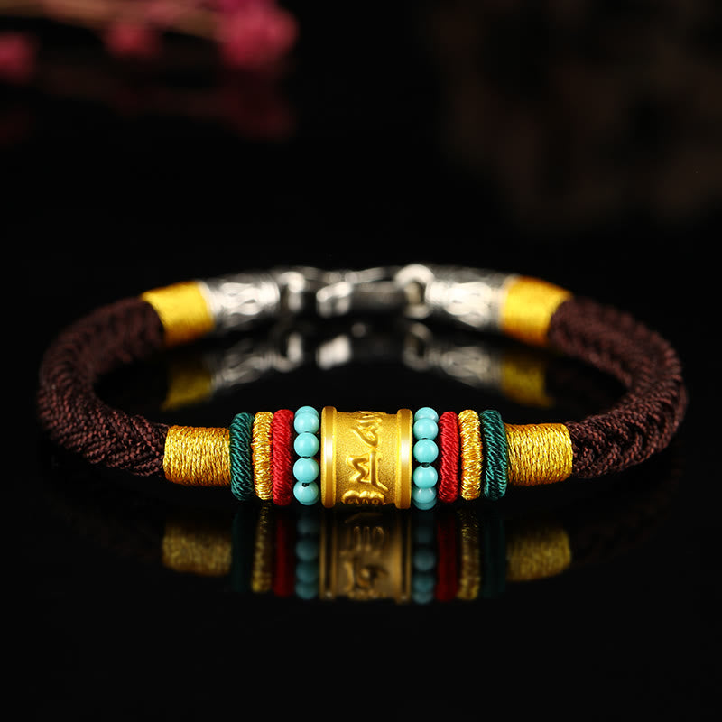 Tibet 999 Gold Om Mani Padme Hum Handmade Eight Thread Peace Knot Luck Bracelet