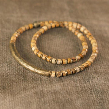 Natural Sodalite and Picture Jasper Beaded Harmony Bracelet with Brass Accents