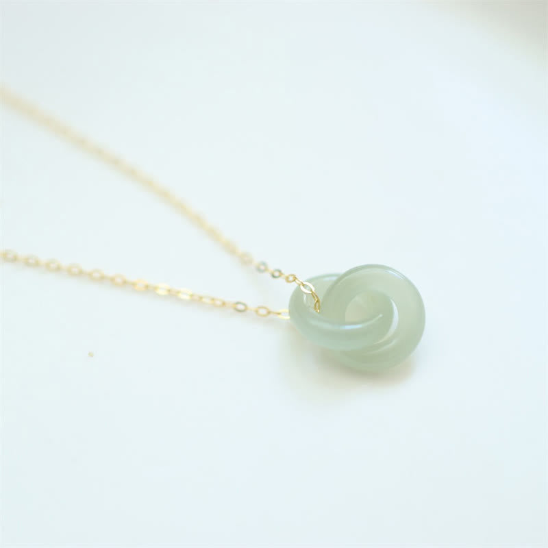 925 Sterling Silver Natural Double Peace Buckle Hetain Jade Luck Necklace Pendant